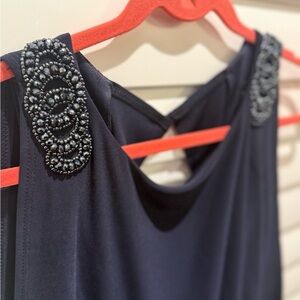 Elegant Navy Sleeveless Top with Beaded Detail
